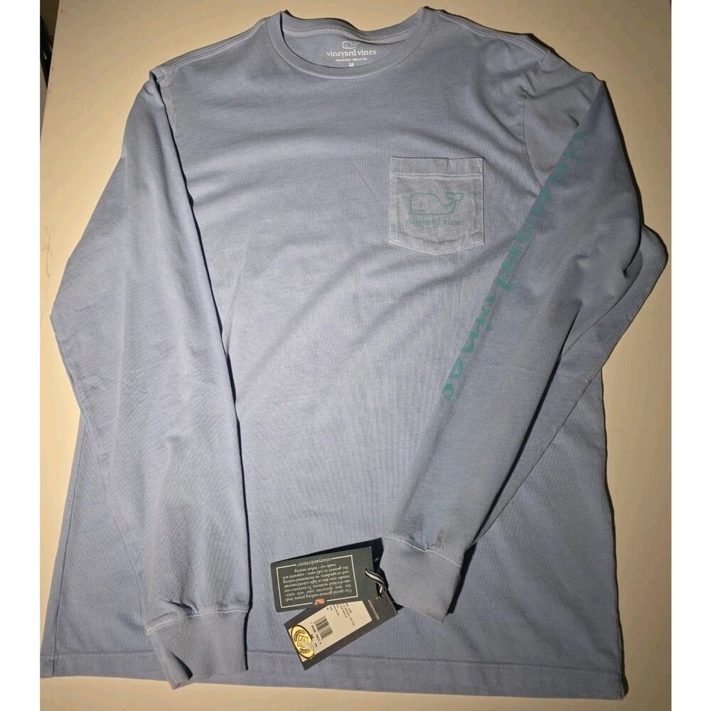 Vineyard Vines Men's Long Sleeve Whale Pocket Tee T Shirt M Light Blue